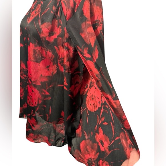 AB Studio Women’s red & black sheer floral print top Size XL EUC - Picture 4 of 10